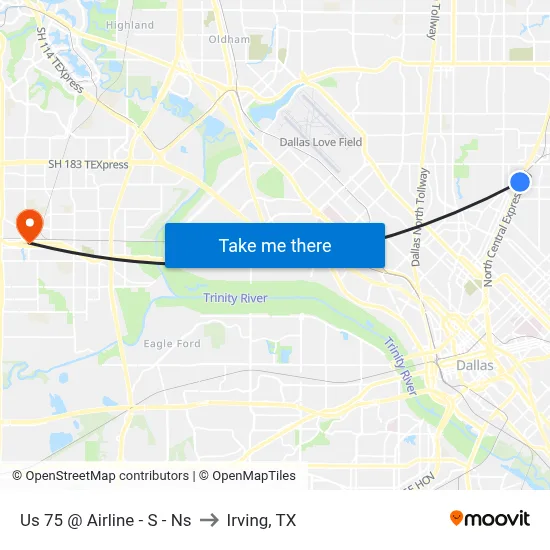 Us 75 @ Airline - S - Ns to Irving, TX map