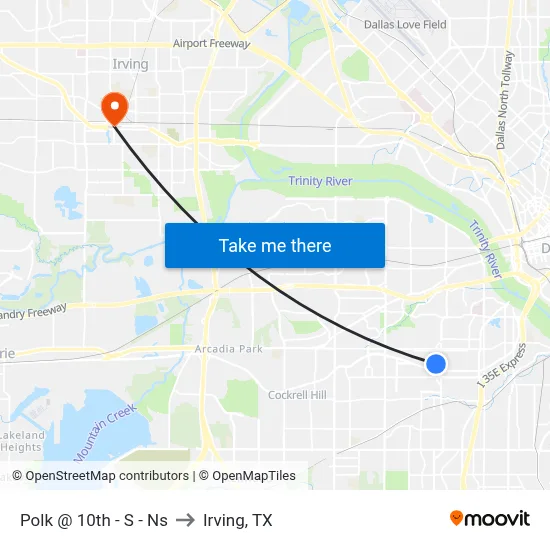 Polk @ 10th - S - Ns to Irving, TX map