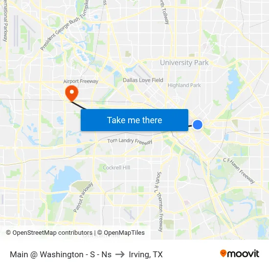 Main @ Washington - S - Ns to Irving, TX map