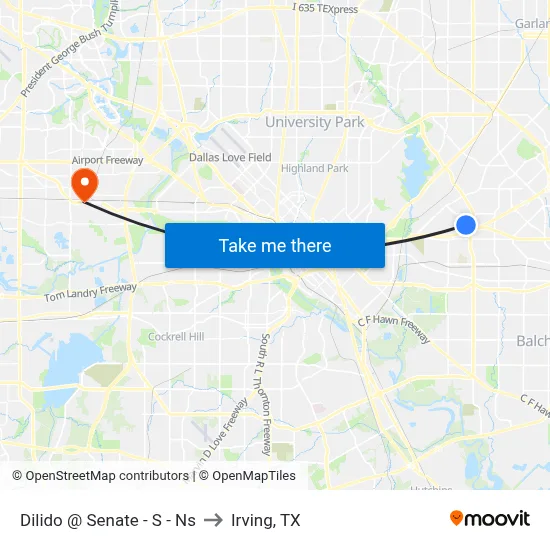 Dilido @ Senate - S - Ns to Irving, TX map