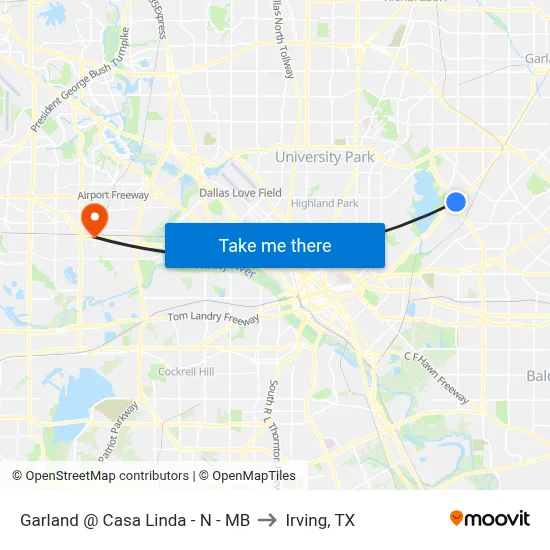 Garland @ Casa Linda - N - MB to Irving, TX map