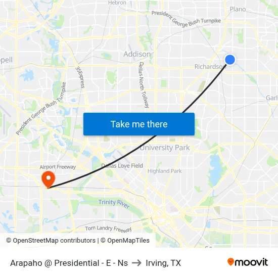 Arapaho @ Presidential - E - Ns to Irving, TX map
