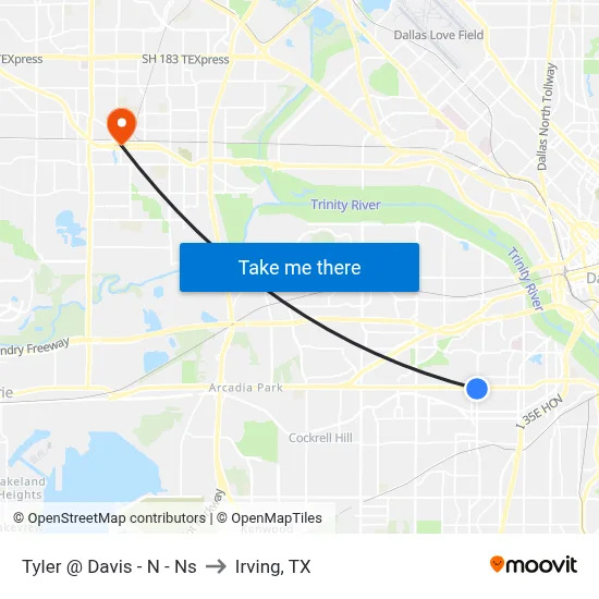 Tyler @ Davis - N - Ns to Irving, TX map