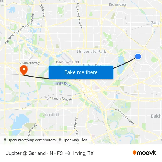 Jupiter @ Garland - N - FS to Irving, TX map