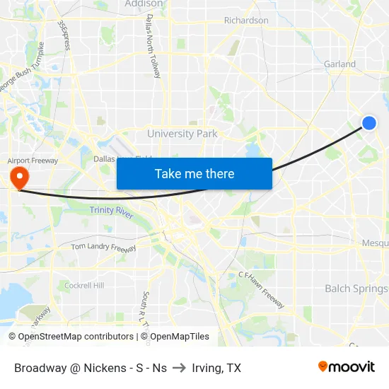 Broadway @ Nickens - S - Ns to Irving, TX map