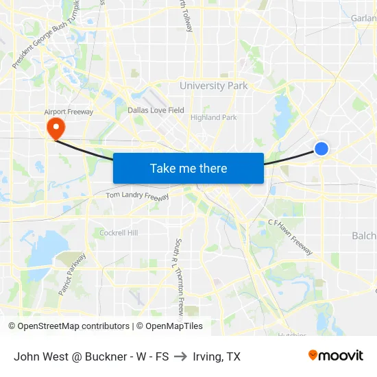 John West @ Buckner - W - FS to Irving, TX map