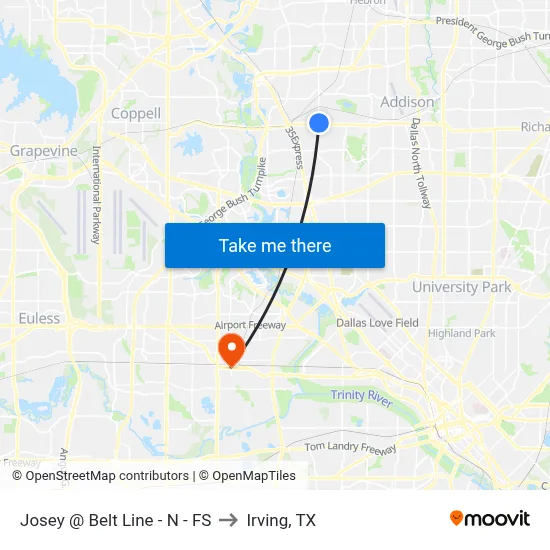 Josey @ Belt Line - N - FS to Irving, TX map