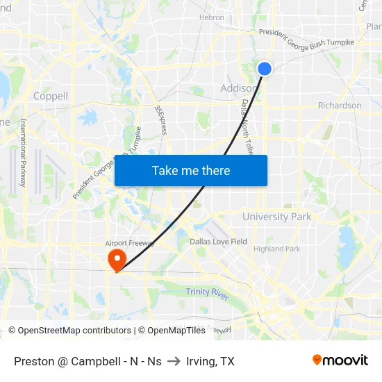 Preston @ Campbell - N - Ns to Irving, TX map