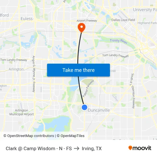 Clark @ Camp Wisdom - N - FS to Irving, TX map