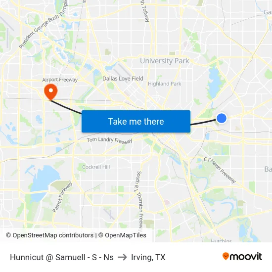Hunnicut @ Samuell - S - Ns to Irving, TX map
