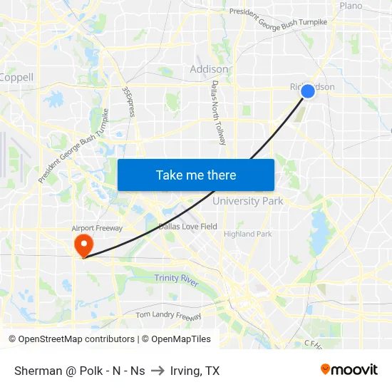 Sherman @ Polk - N - Ns to Irving, TX map