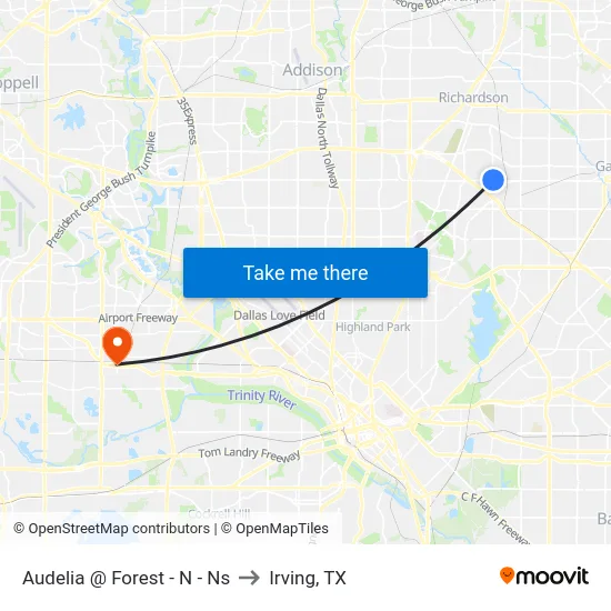 Audelia @ Forest - N - Ns to Irving, TX map
