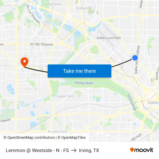 Lemmon @ Westside - N - FS to Irving, TX map