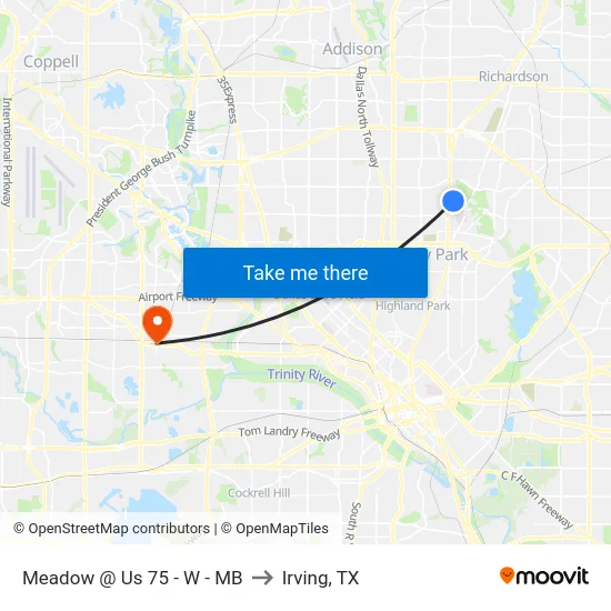 Meadow @ Us 75 - W - MB to Irving, TX map