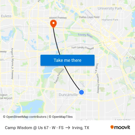 Camp Wisdom @ Us 67 - W - FS to Irving, TX map