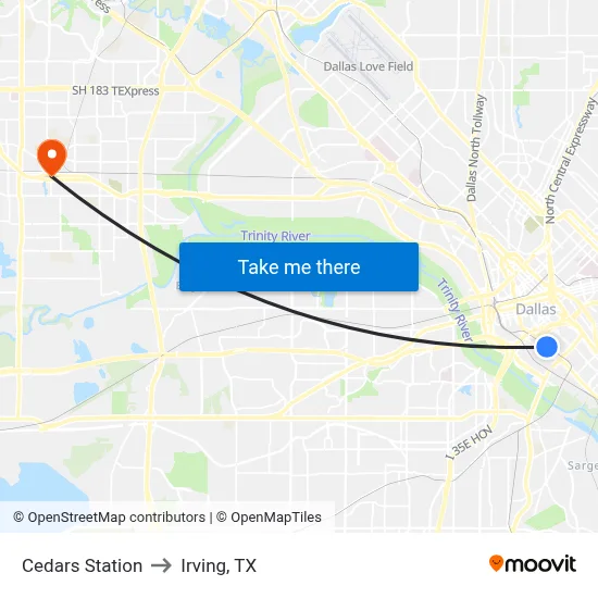 Cedars Station to Irving, TX map