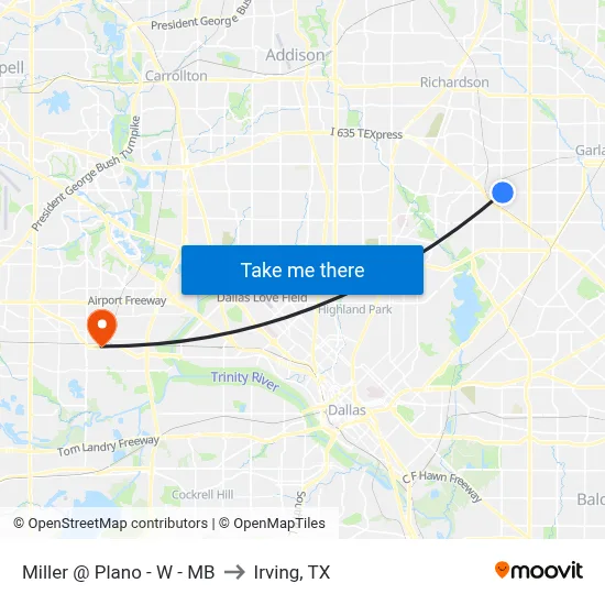 Miller @ Plano - W - MB to Irving, TX map