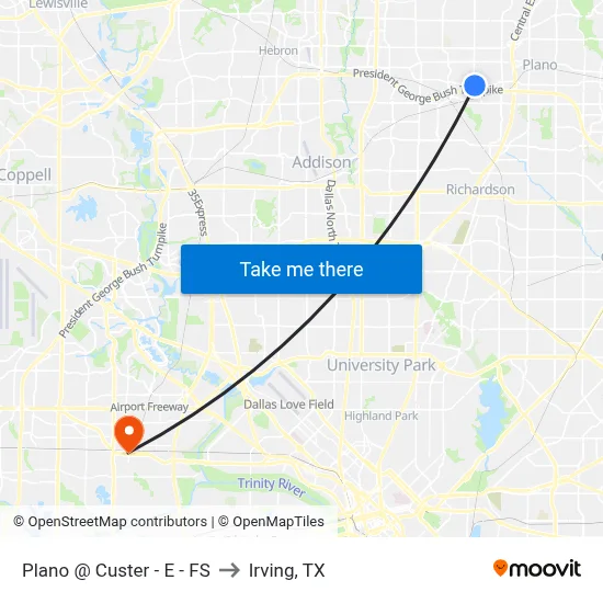 Plano @ Custer - E - FS to Irving, TX map