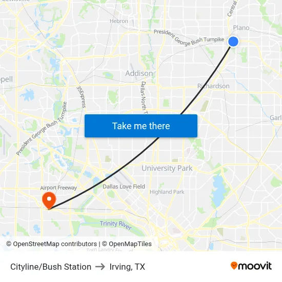 Cityline/Bush Station to Irving, TX map