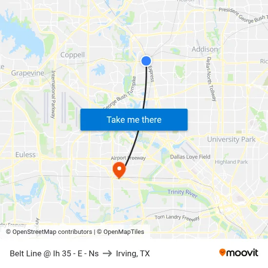 Belt Line @ Ih 35 - E - Ns to Irving, TX map