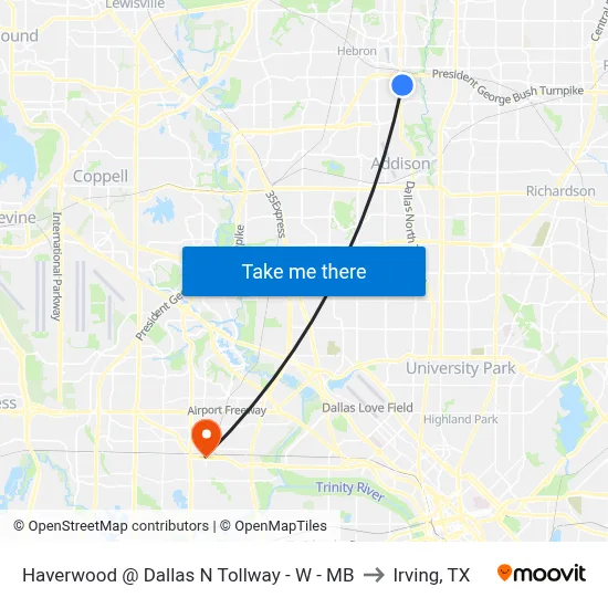 Haverwood @ Dallas N Tollway - W - MB to Irving, TX map