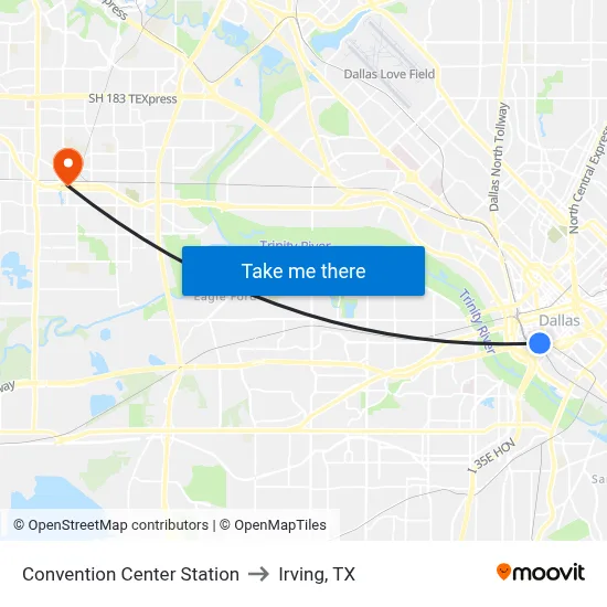 Convention Center Station to Irving, TX map