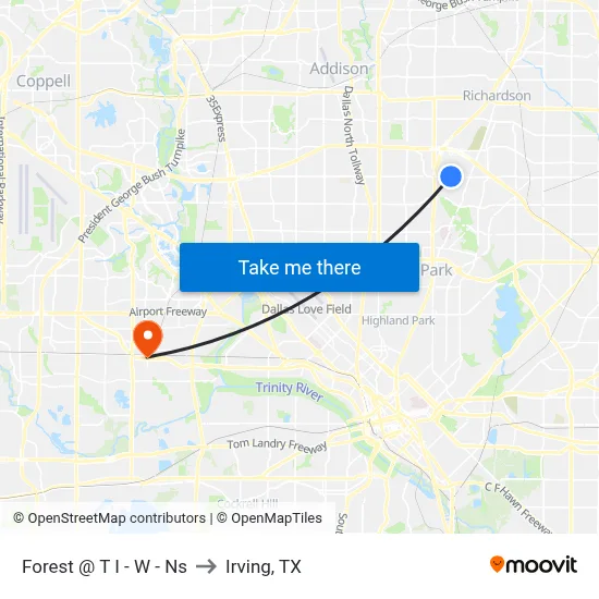 Forest @ T I - W - Ns to Irving, TX map