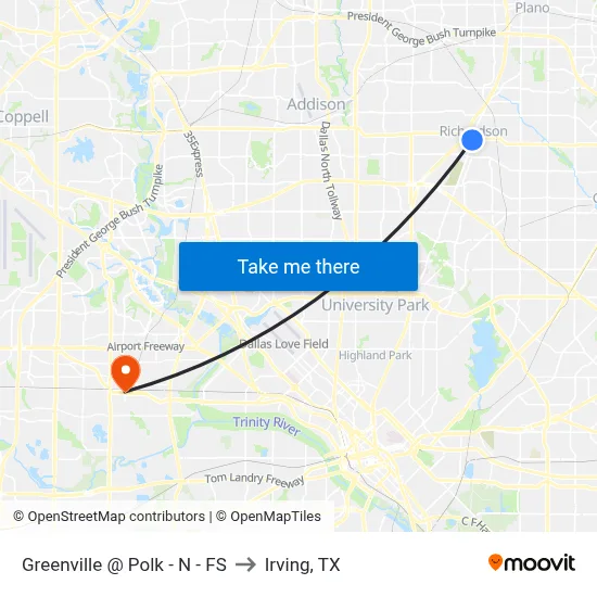 Greenville @ Polk - N - FS to Irving, TX map