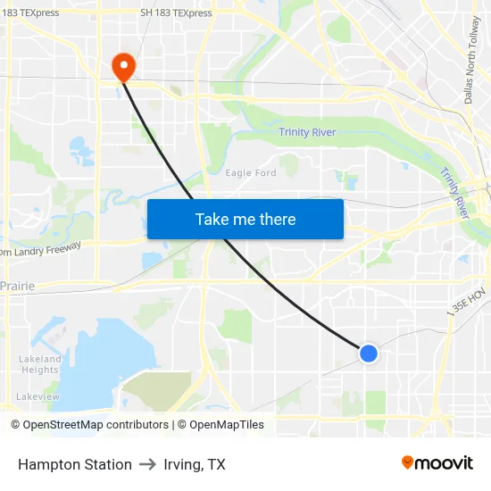 Hampton Station to Irving, TX map