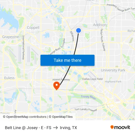 Belt Line @ Josey - E - FS to Irving, TX map