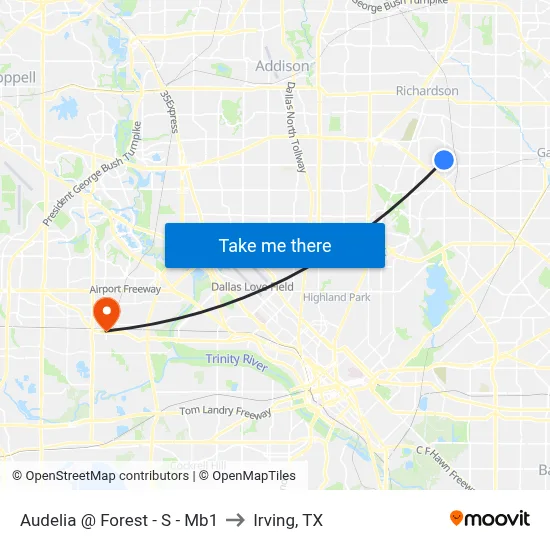 Audelia @ Forest - S - Mb1 to Irving, TX map