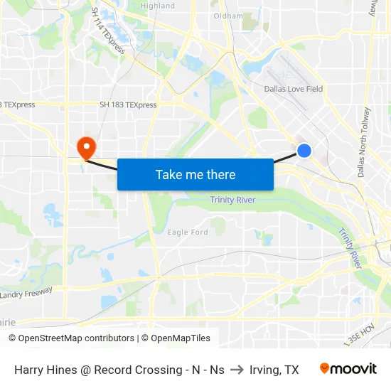 Harry Hines @ Record Crossing - N -  Ns to Irving, TX map