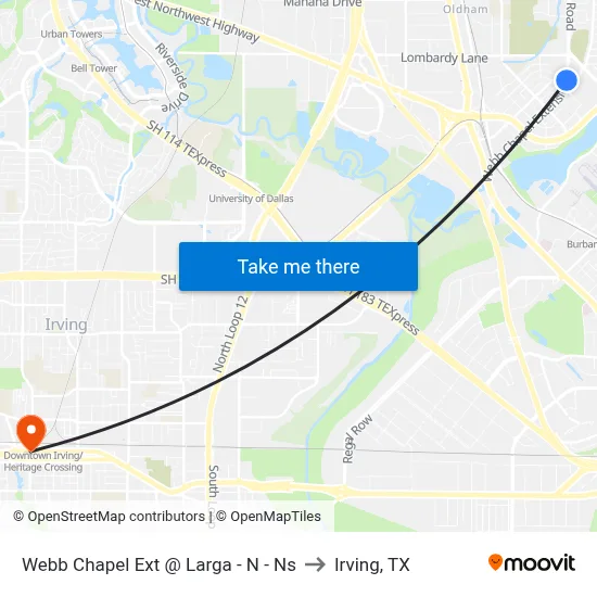 Webb Chapel Ext @ Larga - N - Ns to Irving, TX map