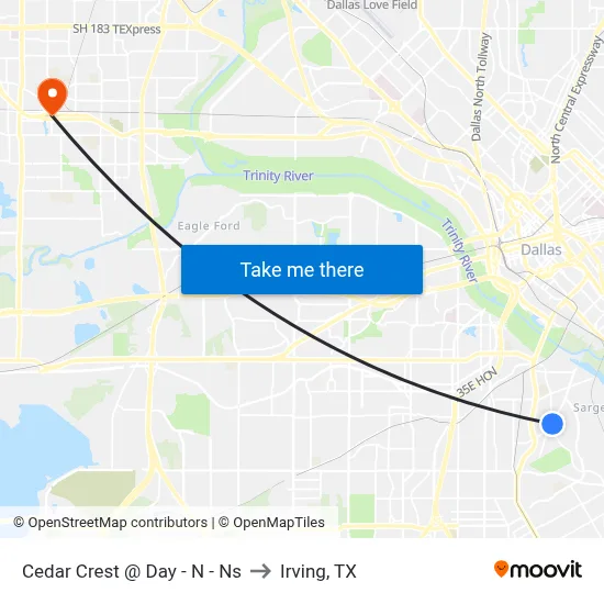 Cedar Crest @ Day - N - Ns to Irving, TX map