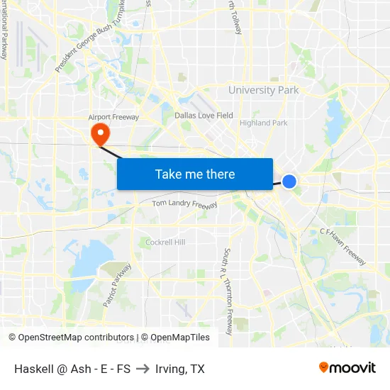 Haskell @ Ash - E - FS to Irving, TX map