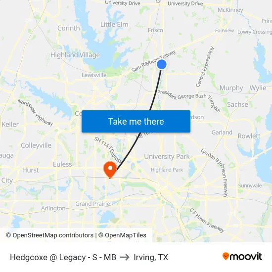 Hedgcoxe @ Legacy - S - MB to Irving, TX map