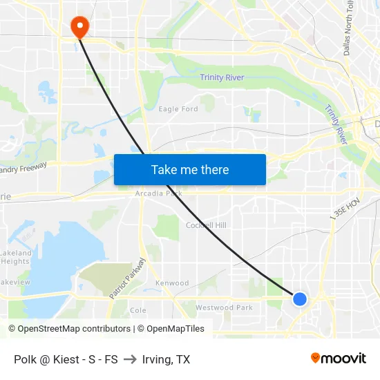 Polk @ Kiest - S - FS to Irving, TX map