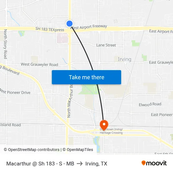 Macarthur @ Sh 183 - S - MB to Irving, TX map