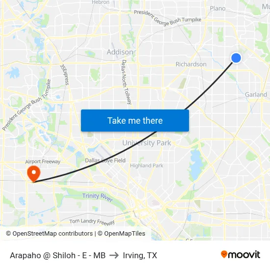 Arapaho @ Shiloh - E - MB to Irving, TX map