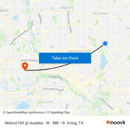 Walnut Hill @ Audelia - W - MB to Irving, TX map
