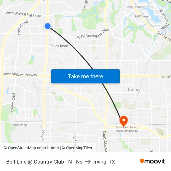 Belt Line @ Country Club - N - Ns to Irving, TX map