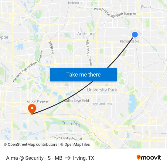 Alma @ Security - S - MB to Irving, TX map