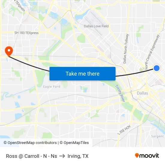 Ross @ Carroll - N - Ns to Irving, TX map