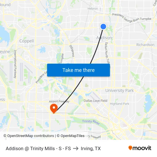 Addison @ Trinity Mills - S - FS to Irving, TX map