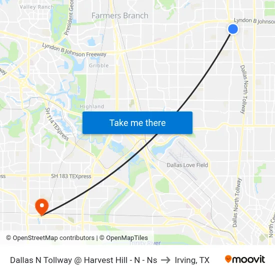 Dallas N Tollway @ Harvest Hill - N - Ns to Irving, TX map