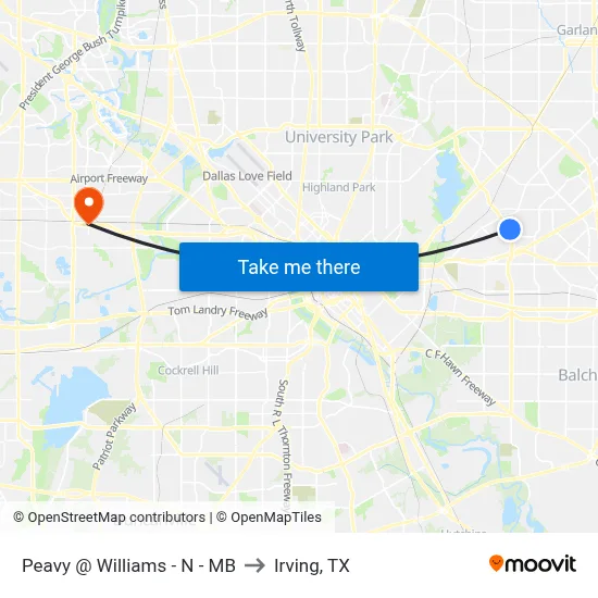 Peavy @ Williams - N - MB to Irving, TX map