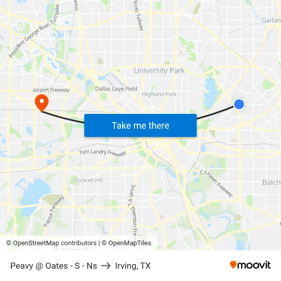 Peavy @ Oates - S - Ns to Irving, TX map