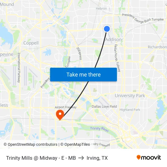 Trinity Mills @ Midway - E - MB to Irving, TX map