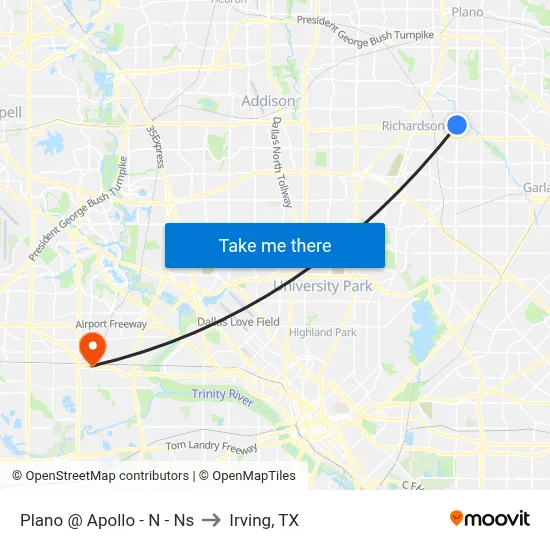 Plano @ Apollo - N - Ns to Irving, TX map