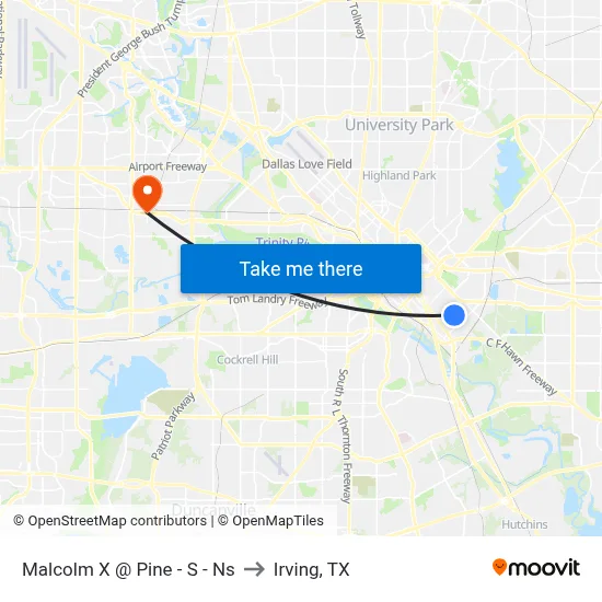 Malcolm X @ Pine - S - Ns to Irving, TX map